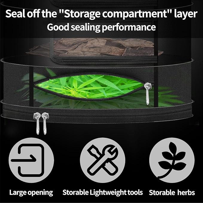 Herb Drying Rack Hanging Mesh, Large 9 Layer Plant Drying Rack with Door Type Zipper & Closed Storage Compartment for Folding Basket Dryer Fiting in Grow Tents, Garden Outdoor