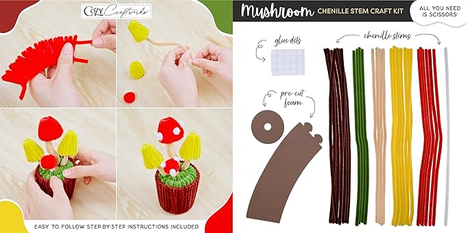 WeVeel Cozy Craftworks Chenille Stem Plant Craft Kit for Adults – Create 4 Botanical Designs (String of Pearls, Snake Plant, Cactus & Mushroom) – Relaxing DIY Arts & Crafts Kit with All Supplies