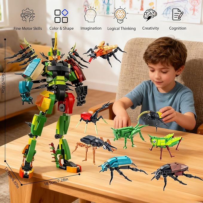 Bugs Insects Collection Building Sets for Kids, 8 in 1 Animals Party Favors Display Models, Nature Decor STEM Toys Gifts for Nature Lovers Boys Girls 6 8 10 12+
