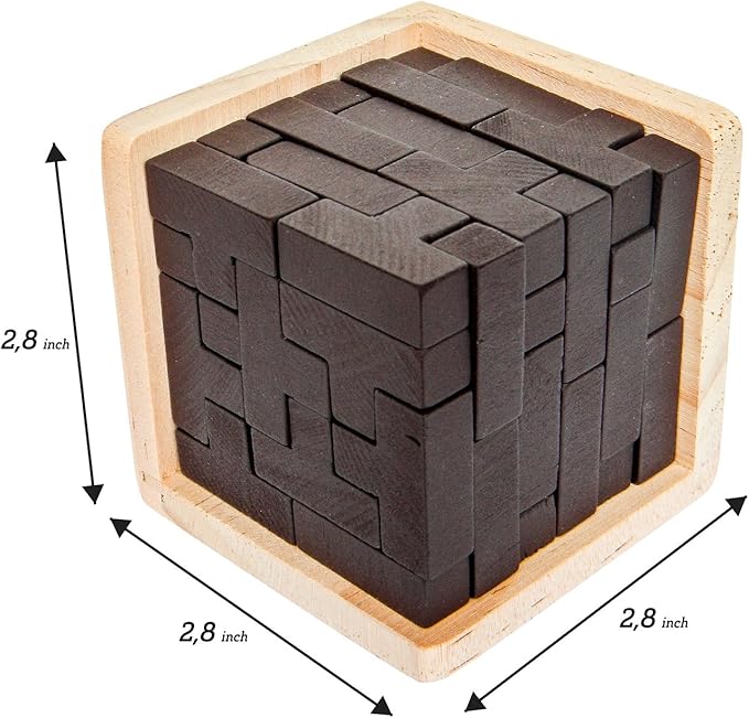 Original 3D Wooden Brain Teaser Puzzle - Stocking Stuffer 3D Puzzle for Kids 8+ & Adults, Desk Toy Delight, Challenging Game & Wooden Puzzle for Adult Brain Boost (Brown)