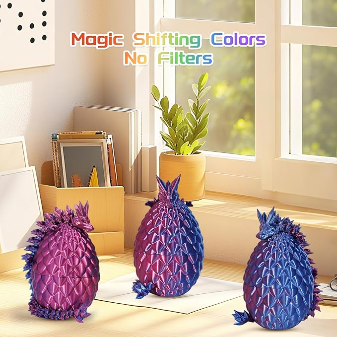 3D Printed Dragon Eggs with Dragon, 4 PCS 3D Printing Toys for Adults, Fantasy Tabletop Decor, Unique Office Desktop Decoration & Collectible Stocking Stuffers