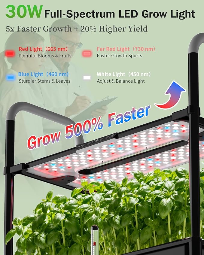 Large Hydroponics Growing System Kit, Vertical Indoor Herb Garden Kit with LED Grow Light & Independent Water Pump, 28L Movable Indoor Planter Perfect Gardening Gifts (2 Tier-54 Pods Black)