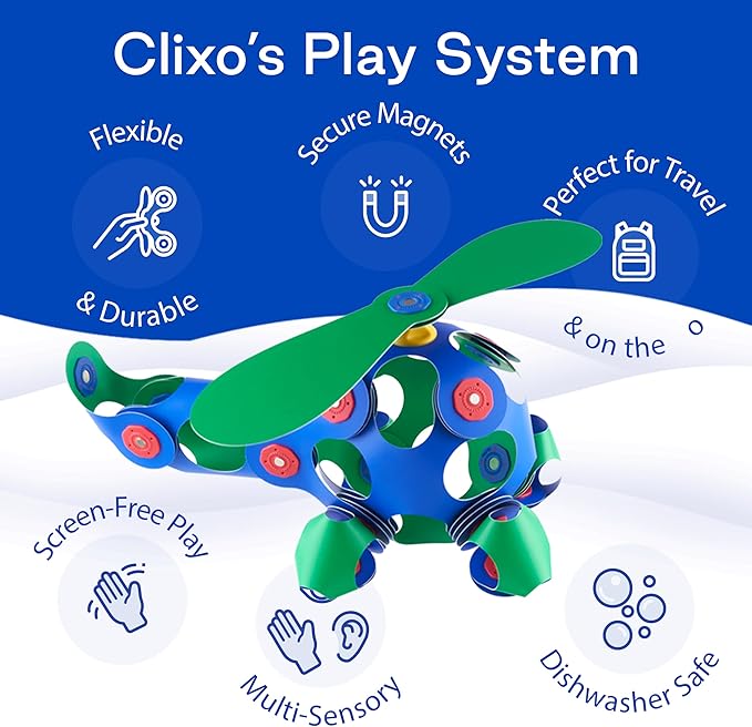 Clixo Crew 30 Piece Pack - The Flexible, Durable, Imagination-Boosting Magnetic Building Toy - Modern, Modular Designs for Hours of STEM Play. A Multi-Sensory Magnet Toy Experience Anywhere! Ages 4-99