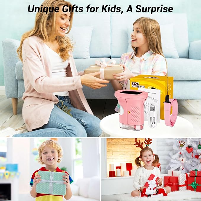 Pocket Kids Microscope, 1000X Handheld Microscope for Kids w/2.4'' Screen, Photo Video Mini Portable Microscopes Science Edu Digiscope, Christmas Birthday Gifts Ideas for Kids Ages 3-12