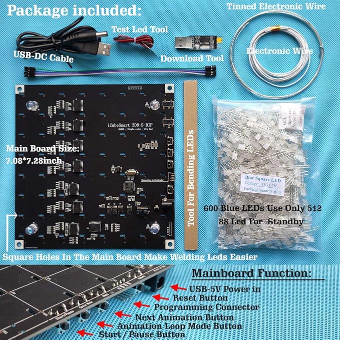 3D Led Cube Kit DIY Electronics Kit (3D8S-BLUE-DIY-KIT)