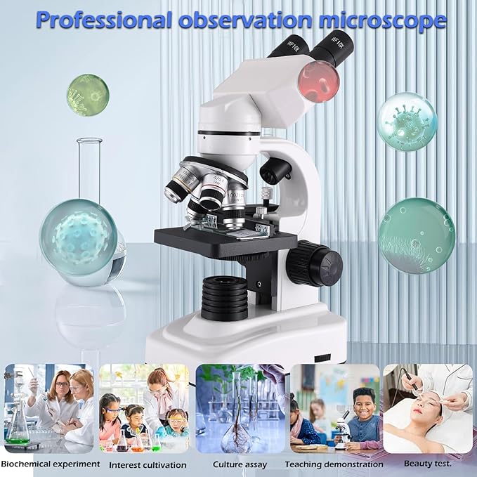 Compound Microscope，40X-2500X ，WF10x and WF25x eyepieces, Dual LED Lighting and Two-Layer Mechanical Stage，Microscope for Adults…