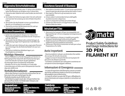 3D Pen Filament with Silicon Design Mat and Compatible Stencils Book with 11 Templates - 1.75mm PLA Plastic Refills - 360 Feet of Assorted Filament for 3D Drawing and Doodling