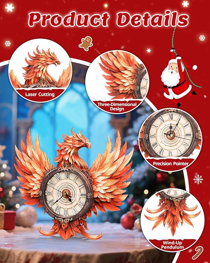 3D Wooden Puzzles for Adults, 3D Puzzle Fire Phoenix Clock Kit (with Pendulum), 3D Puzzles for Adults Teens Home Wall Decor Clock Puzzle Gifts for Adult