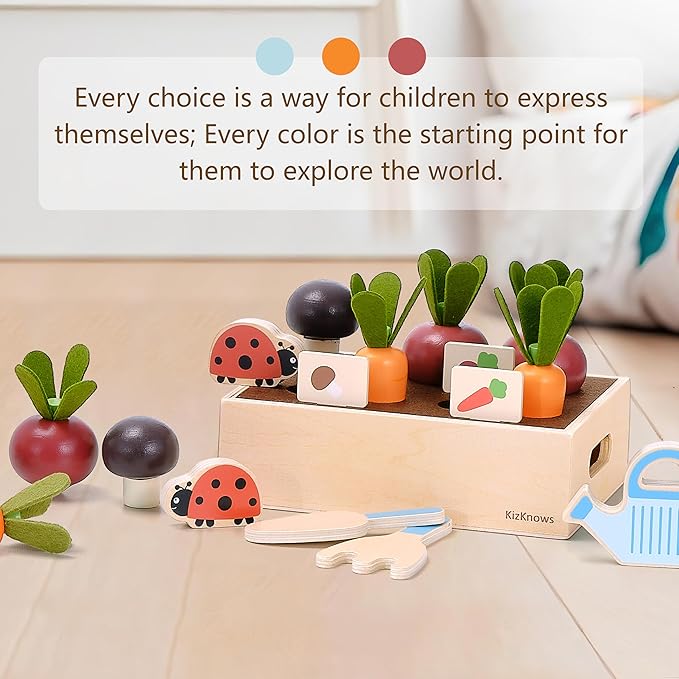 Wooden Play Food Set for Kids Kitchen Accessories, Montessori Gardening Playset for Kids Pretend Play Food, Plant & Harvest Toy Kit, Educational Toy Gift for 3 4 5 6 7 Years Old Boys Girls