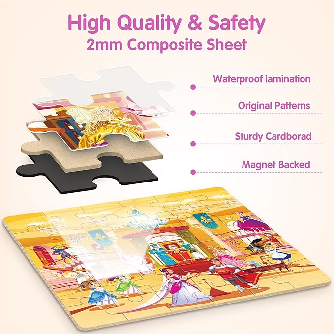 SYNARRY Princess Fairy Party Magnetic Puzzles for Toddlers 3-5 Girls, 36 Pieces Travel Puzzles for Kids Ages 4-6, Airplane Car Road Trip Activities Games Toys for 3 4 5 6 Year Old Girls Birthday Gifts