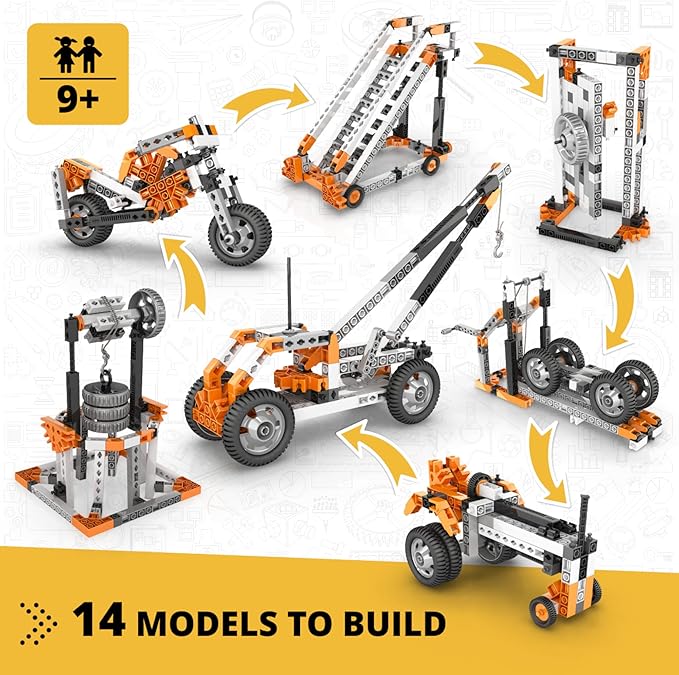 Engino STEM Toys, Mechanics: Wheels, Axles & Inclined Planes, Building Toys for Kids 9+, Fun Educational Set, Gifts for Boys & Girls, Kids Engineering Kit (14 Model Options)