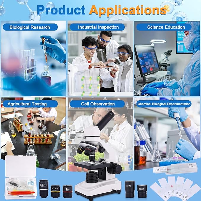 Compound Microscope, 40x-2500x Magnification, Dual LED Illumination, Microscope for Adults, Suitable for Schools, Home Labs, Children and Beginners