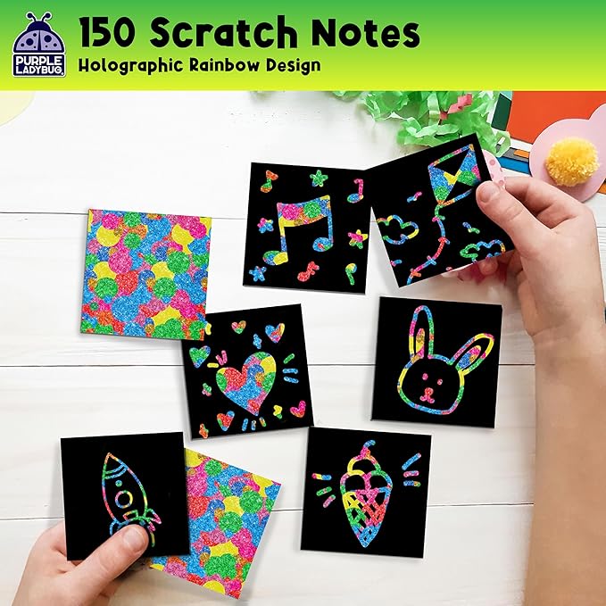 PURPLE LADYBUG Rainbow Holographic Scratch Art Mini Notes - Kids Stocking Stuffers for Teen Girls Gifts Trendy Stuff, Small Gifts for Teens, Tween & Preteen Craft Christmas Gift