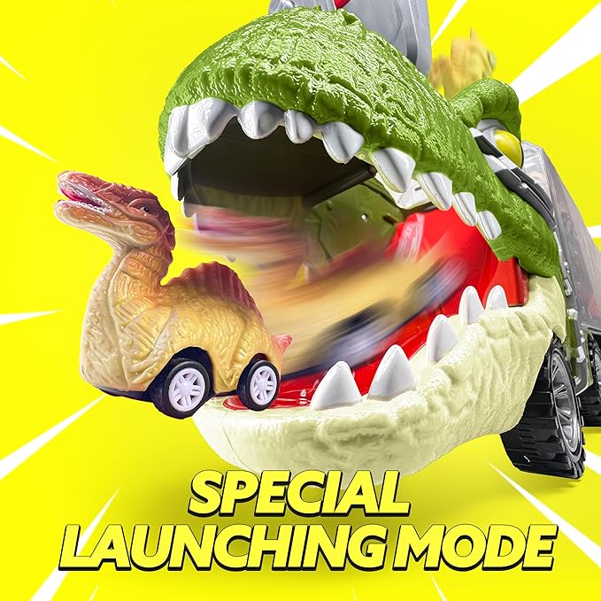 JOYIN 13 in 1 Dinosaur Toys for Kids 3-5, Dinosaur Truck with 12 Pull Back Cars, Birthday Gifts Toys for 3 4 5+ Year Old Boy, Transport Carrier Truck for Toddlers, Christmas Great Gifts for Grandkids