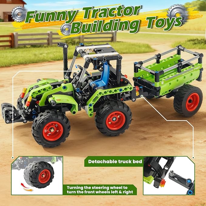 Jumlys STEM Building Toy for Kids Boys Girls Age 5, 6, 7, 8, 9, 10, 11, 12 Years Old, 2 in 1 Tractor Bulldozer Building Sets, 346 Pcs DIY Engineering Construction Building Blocks Kits