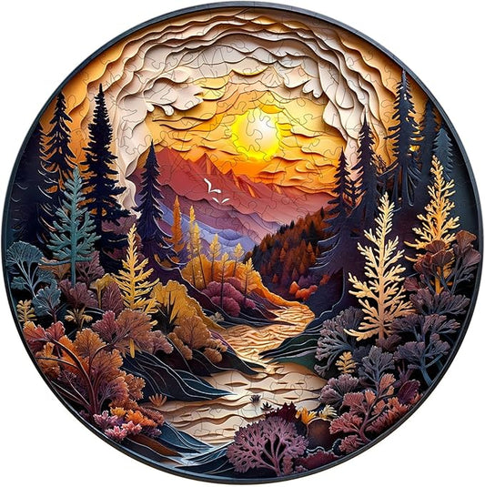 Wooden Puzzle for Adults-3D Sunset Forest Wooden Puzzle Unique Shape Advanced Animal Jigsaw Puzzle for Adults and Kids,Best Gift,Wood Puzzles,Challenge Wooden Jigsaw Puzzle 17.3 * 17.3in 455pcs