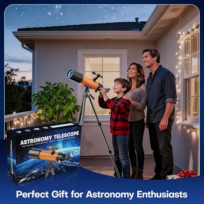 USCAMEL Telescope for Adults High Powered: 90mm Astronomical Portable Refractor for Beginners Kids 8-12 - Tripod & Phone Mount for Travel Stargazing Photography (Orange)
