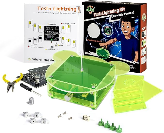 STEM Science Building Kit for Kids–Electronic Tesla Lightning Kit–Easy DIY Science Gadgets & Crafts–Unique Educational Gift Toys for Fun and Learning(Assembly Version) (Bear-Fluorescent Green)