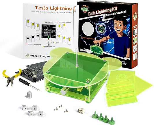 STEM Science Building Kit for Kids–Electronic Tesla Lightning Kit–Easy DIY Science Gadgets & Crafts–Unique Educational Gift Toys for Fun and Learning(Assembly Version) (Bear-Fluorescent Green)