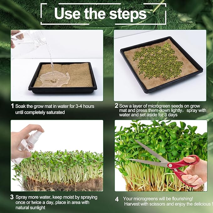 8PCS Microgreen Mats, 10" X 20" Plant Grow Mat Hydroponic Grow Pads Microgreens Sprouting Mats Microgreens Kit for 1020 Germination Trays Wheatgrass Sprouts