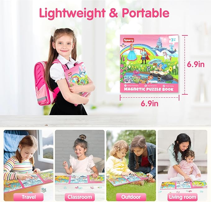 SYNARRY Unicorn Princess Mermaid Magnetic Puzzles for Toddlers 3-5, 36 Pieces Travel Puzzles for Kids Ages 4-8, Airplane Car Road Trip Activities Games Toys for 3 4 5 6 Year Old Girls Birthday Gifts