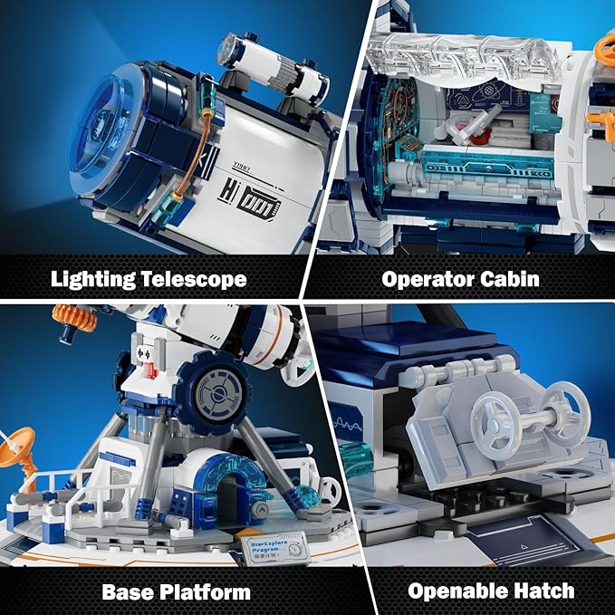 JMBricklayer Space Telescope Building Sets for Adults, Cool Space Planet Building Toys with Lights 70009, Space Exploration Telescope Model Kits for Adult, Ideal Gift for Space Lovers, Kid 14+(995PCS)