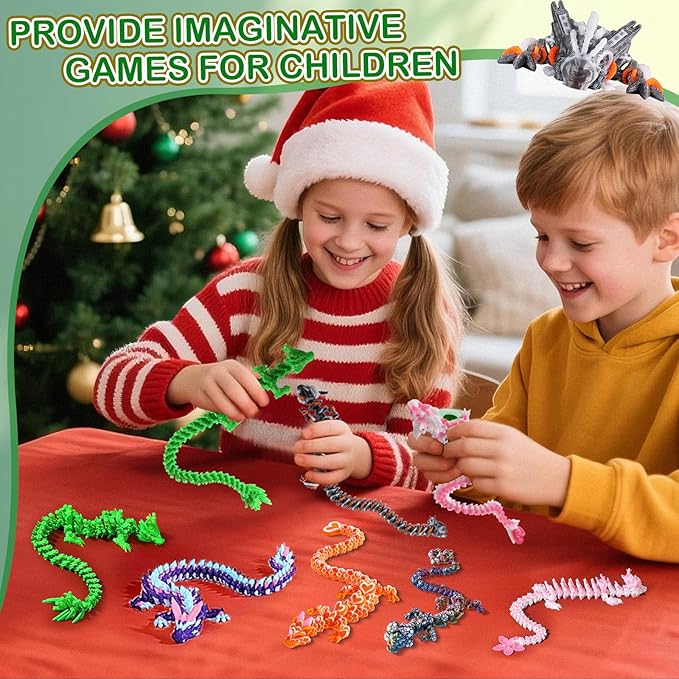 3D Printed Dragon Bamboo Dragoand andSteampunk Dragon, Articulated Fidget Toys for Autism and ADHD, Perfect Basket Essentials Stuffers and Desk Accessories