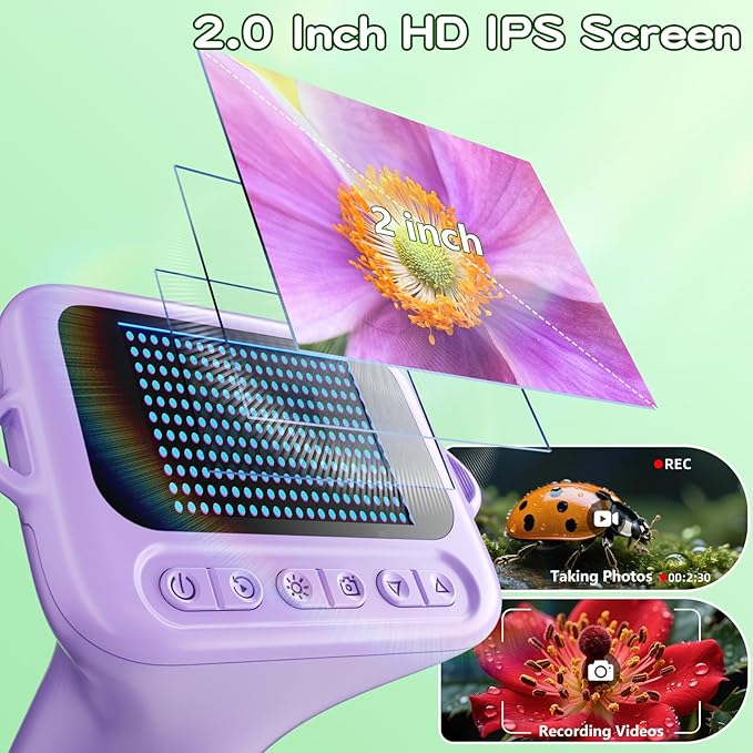 Microscope for Kids with 12 Slides, 100X-1000X 1080P Digital Handheld Kids Microscope, Mini Portable Pocket Miniscope Science Toys Gifts for 3+ 4 5 6 7 8 9 10 11 12 Year Old Boys Girls, Purple