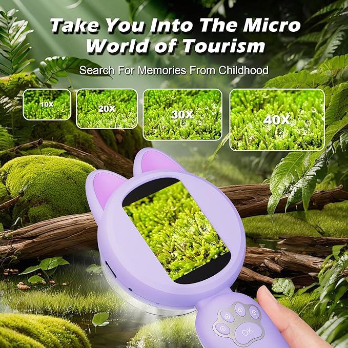 Microscope for Kids, 2Inch IPS Screen Digital Microscope, Kids Miniscope with 8Led Lights, Portable Mini Scope for Kids Educational Science Toys, Birthday for Age 3-12 Years (Purple)