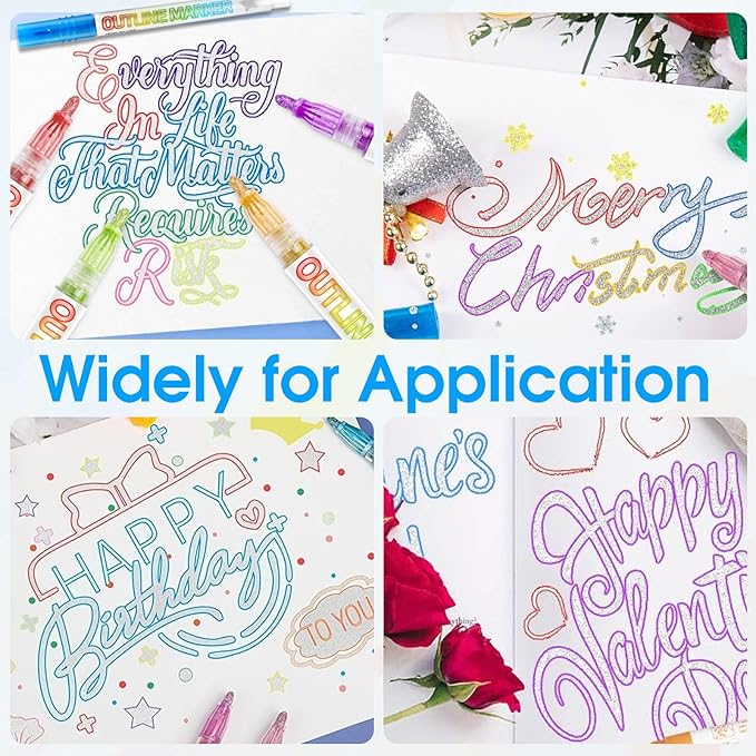 Glitter Markers Outline Glitter Pens, Tween Teen Girl Gifts Trendy Stuff, 24pcs Shimmer Metallic Outline Markers, Art Supplies Crafts Gifts for 4-12 Year Old Girls 6-8 9-12 10-12,Cute Cool Fun Crafts