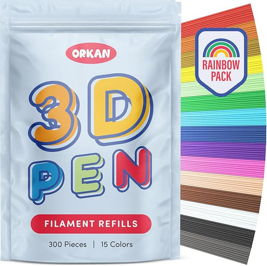 300 x ORKAN 3D Pen Filament Refills | Only Compatible with The 3Doodler Start+ | 15 Rainbow Colors | 6" x 2.5mm PCL Eco-Filament Strands | Safe for Kids | Only for 3Doodler Start+ 3D Pen