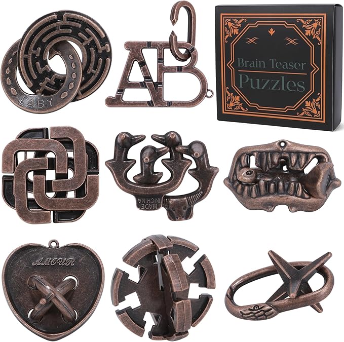 8 Pcs Brain Teaser Puzzles for Adults Teens - Metal Puzzles 3D Puzzle Game Toys for Adults Teens - Unlock Interlocking Puzzle Adult IQ Education Smart Toys
