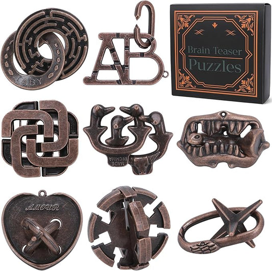 8 Pcs Brain Teaser Puzzles for Adults Teens - Metal Puzzles 3D Puzzle Game Toys for Adults Teens - Unlock Interlocking Puzzle Adult IQ Education Smart Toys