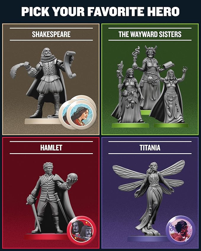 Restoration Games Unmatched Slings and Arrows - Strategy Board Game for 2 to 4 Players - Shakespeare Heroes Expansion with Globe Theatre Battlefield - 30 Min Playtime - Ages 9+