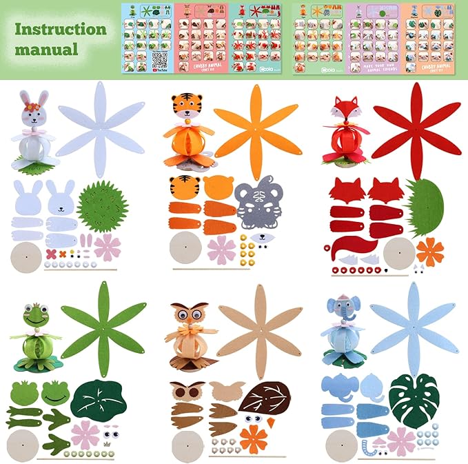 Coola Craft Kits for Kids Felt Animal Toddler Craft - 6Pack Art and Craft DIY Early Educational Toys Suitable Need Best Gift for Kids Age 3-6,7,8,9