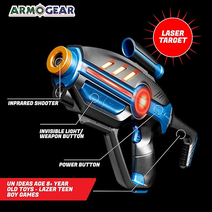 ArmoGear Laser Tag Set for Kids, Teens & Adults - 2 Blasters + 2 Vest Sensors with 4 Multi-Game Modes - Lazer Tag Set - Age 8+ Year Old Toys - Includes Accessories - Boys & Girls Outdoor Activities
