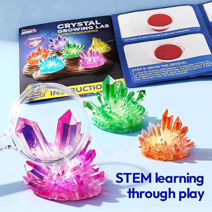 Klever Kits Crystal Growing Lab- 7 Color Crystal Growing Kit with Light-Up Base, Educational Toys Birthday Gift for Boys and Girls, Science Kits for Kids Ages 8-12 by Jova