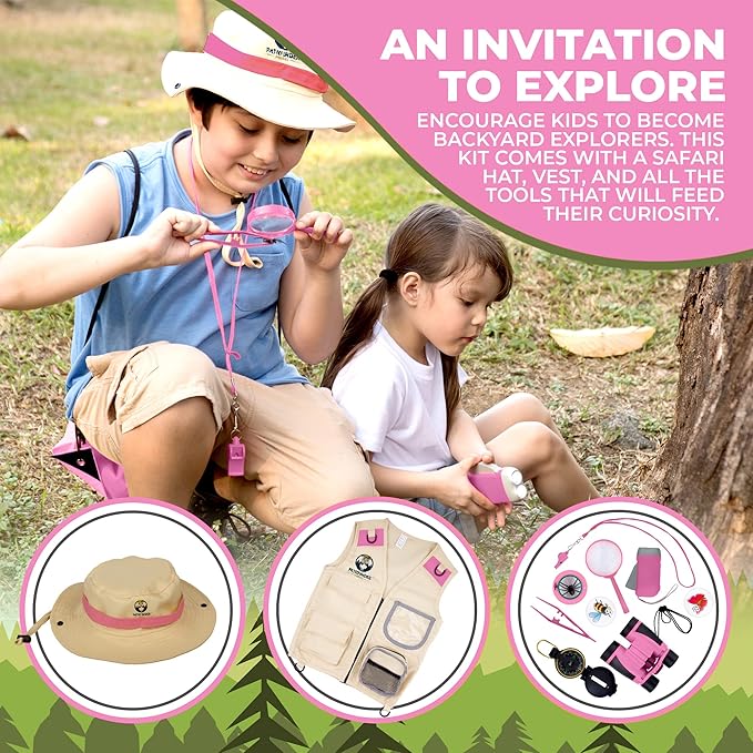 Kids Explorer Kit with Safari Vest & Hat for 7-12 Year Old Boys & Girls - Safari Costume & Dress Up as Zoo Keeper, Paleontologist - Giftable Outdoor Adventure Kit for Kids + Adventure Book