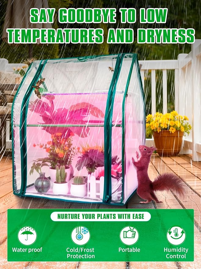 Mini Greenhouse Indoor, Mini Green House with Grow Light, 15W Full Spectrum Plant Lights & Timer for Seed Starter Tray, Indoor Outdoor Plants 24"x16"x20"