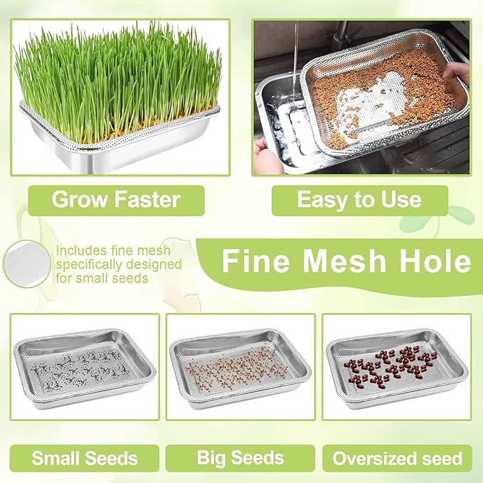 Stainless Steel Sprouts Growing Kit 3-Tier 14 inch Trays, Microgreens Growing Kit, Seed Sprouting Tray with Encrypted Mesh Sprouts for Beans Alfalfa Broccoli Wheat Grass