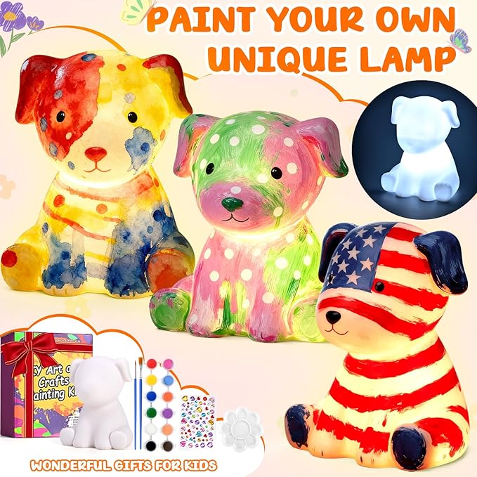 dededa Paint Your Own Dog Lamp Kit, Arts and Crafts for Kids, Art Supplies Painting Kits for Kids 8-12, Christmas Halloween Birthday Crafts Gifts for Boys Girls Ages 4 5 6 7 8 9 10 11 12+, Dog Toys