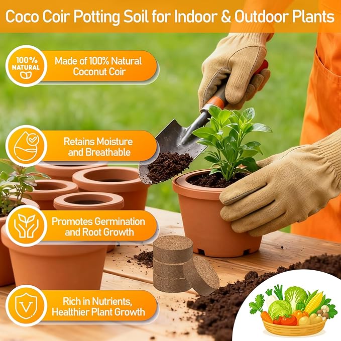 Legigo 50 PCS 30mm Coco Coir Pellets Potting Soil Mix- Compressed Coconut Coir Discs Seed Starting Soil Pellets, Coco Peat Soil Pods for Indoor & Outdoor Plants, Gardening Herbs Bonsai and Vegetables