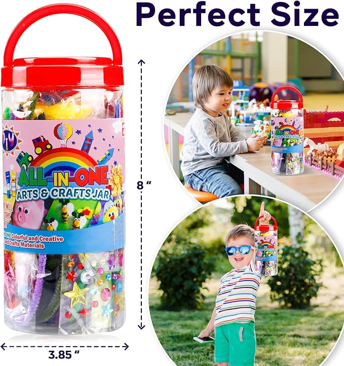 FUNZBO Arts and Crafts Supplies for Kids - Craft Kit with Glitter Glue Stick, Pipe Cleaners Pom Poms Craft Tools, DIY School Supplies Kit, Girls Toys, Christmas Birathday Gifts for Girls Boys Age 4+