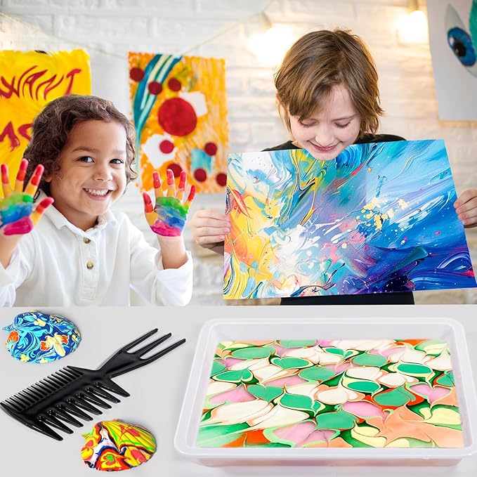 Water Marbling Paint for Kids, Arts and Crafts for Girls Boys, Marbling Paint Art Kit Art Supplies for Kids, Non-Toxic Creative Arts Crafts Kits Ideal Toys Gifts for Kids Toddlers Age 3-5 4-8 8-12