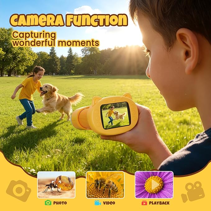 Handheld Digital Mini Microscope for Kids: 1000X 4K Portable Pocket 2.4" Screen Microscopes Toys STEM Electronic Learning Educational Science Kit 8-12 Birthday Gift 4 5 6 7 Year Old Boy Girl (Yellow)