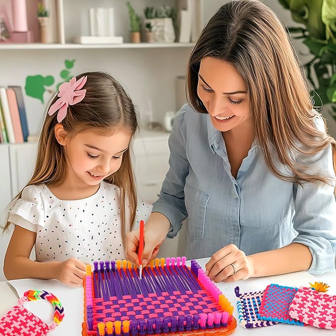Weaving Loom Kit for Kids Ages 8-12, DIY Arts and Crafts Loom Knitting Projects Set, Ideas Birthday Gifts for Girls Toys, Crochet Kit for Beginners Potholder Tools Creative Supplies With Elastic Cord