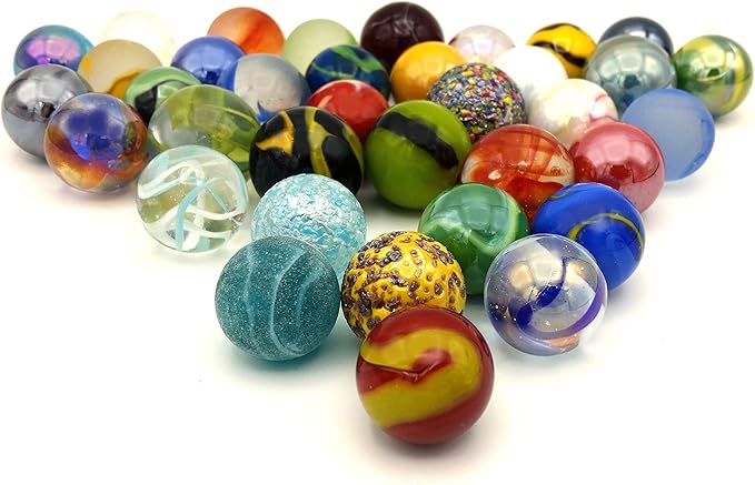 Glass Marbles for Kids - Large 1" Shooter Marbles Bulk for Collectables, Games and Home Decorations - Set of 50 Assorted Colors - Big Bag of Marble- Jugar a Las Canicas