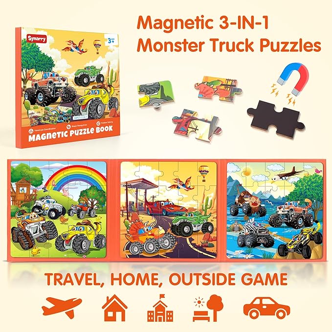 SYNARRY Magnetic Puzzles for Toddlers 3-5, 20 Pieces Travel Puzzles for Kids Ages 3-5, Car Airplane Road Trip Activities Magnet Games Toys for 3 4 5 6 Year Old Children Boys Girls Gifts