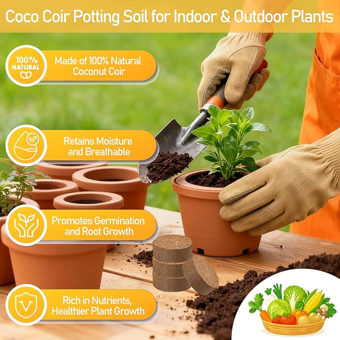 Legigo 100 PCS 50mm Coco Coir Pellets Potting Soil Mix- Compressed Coconut Coir Discs Seed Starting Soil Pellets, Coco Peat Soil Pods for Indoor & Outdoor Plants, Gardening Herbs Bonsai and Vegetables