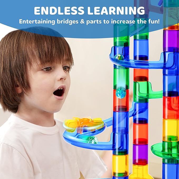 JOYIN 170Pcs Glowing Marble Run, Construction Building Blocks Toys with 5 Glow in The Dark Glass Marbles, STEM Educational Building Block Toy, Gift for Christmas